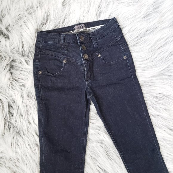 High Waisted Dark Blue Denim Skinny Jeans With Button Fly // 1 - Picture 2 of 8